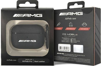 Mbulesë Mercedes AMG Leather Big Logo për AirPods Pro, lëkurë, e zezë