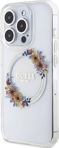 Mbulesë telefoni Guess IML Wreath me MagSafe për iPhone 15 Pro Max, transparente