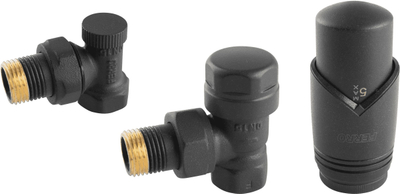 Set termostatik dekorativ për radiator Ferro, dalje e pjerrët 1/2", termokokë M30x1.5, i zi