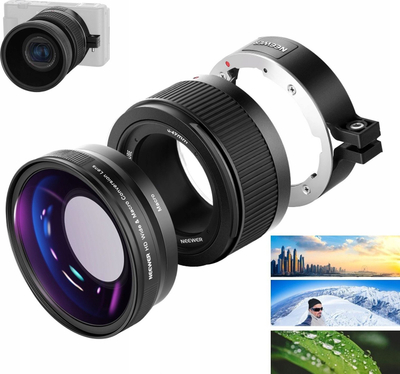 Објектив 2 во 1 Neewer LS-18 за Sony ZV1, широк 18mm 0.75x, макро 10x, црн