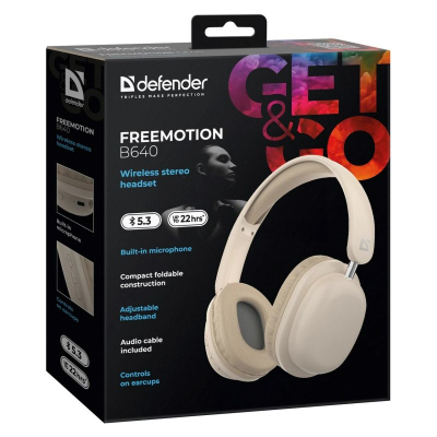 Kufje Bluetooth Defender Freemotion B640, wireless, me mikrofon, bezhë
