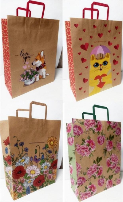 Çantë letre Bag Color KRAFT 320x420x150, për dhurata, me ngjyra të ndryshme