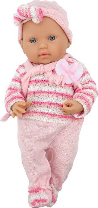 Kukull bebe me veshje, 39cm, pulovër me vija, rozë