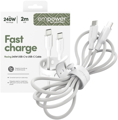 Kabllo USB C PanzerGlass Empower by Racing, 240W, 2m, e bardhë argjendi