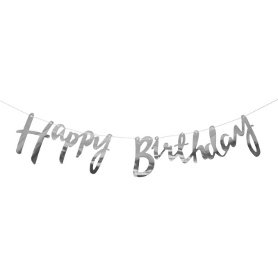 Garlandë zbukuruese Celebrate Silver Happy Birthday, 150 cm, argjendtë