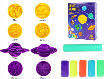 Set lodër me plastelinë Eight Planets Solar System, 8 forma planetësh, 5 ngjyra, shumëngjyrësh