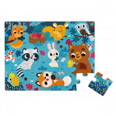 Puzzle taktil Janod Forest Animals, 20 pjesë, për fëmijë 2–4 vjeç, shumëngjyrësh