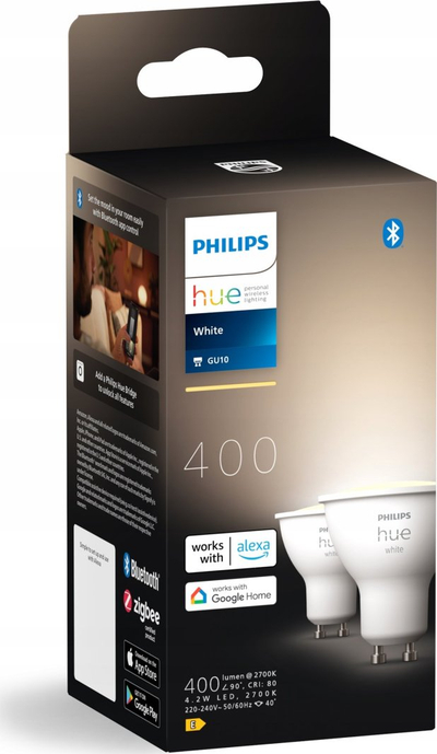 Llambë inteligjente Philips Hue White GU10, LED, 2 copë, e bardhë
