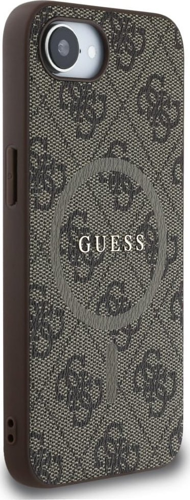 Kapak telefoni Guess PU Leather 4G me unazë MagSafe, për iPhone 16e 6.1", kafe