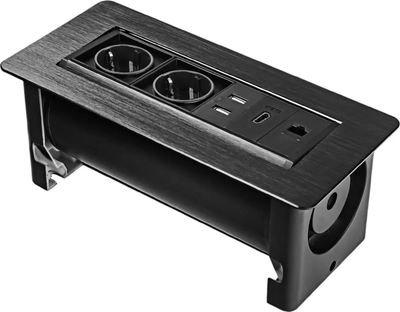 Prizë rrotulluese për mobilje Spacetronik SPS-O26B V2, 2x Schuko, USB HDMI RJ45, e zezë