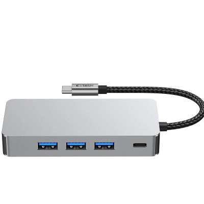 Hub USB‑C Tech‑Protect HB05, 9 në 1, HDMI 4K, RJ45, gri