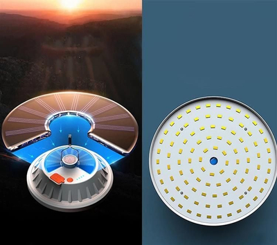 Llambë kampingu LED Solar, 60 LED, USB power bank, e bardhë