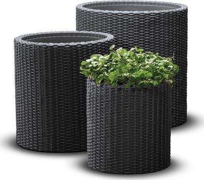 Set vazo cilindrike Keter Cylinder Planter, set 3 copë, plastikë rezistente, gri antracit