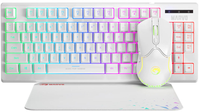 Set gaming Marvo Loot 30 CM310, tastierë TKL, maus 7200 DPI, e bardhë
