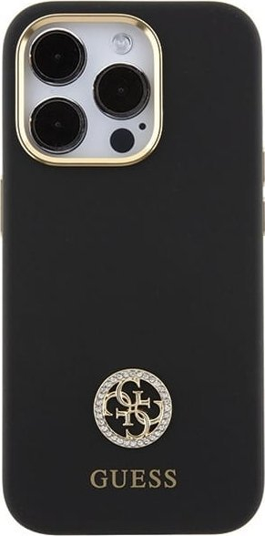Футрола Guess iPhone 15 Pro liquid silicone, метално лого, црна