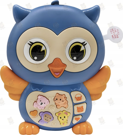 Lodër muzikore buf Askato Cheerful Musical Owl, me drita edhe me tinguj, me bateri, e verdhë ose e kaltër