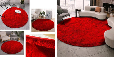 Tapet rrumbullak Strado Shaggy Round, 160 cm, poliestër, i kuq