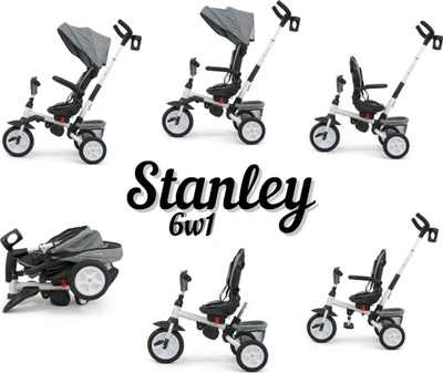Трицикл Milly Mally Stanley 6in1, седиште 360°, за деца 1–5 години, сив