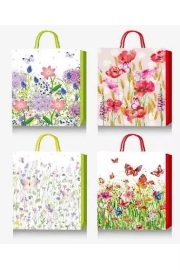 Çantë dhuratash ROZETTE Glitter Flowers, A4, 26x32x10cm, shumëngjyrëshe
