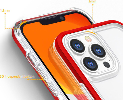 Kapak mbrojtës për telefon Apple iPhone 13 Pro, transparent, me kornizë të kuqe