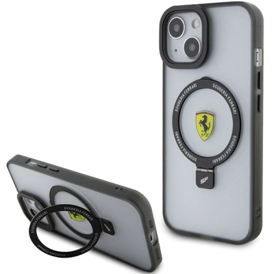 Kllëf telefoni Ferrari Ring Stand MagSafe për iPhone 15 Plus 14 Plus, i zi