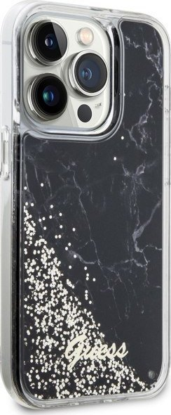 Futlle telefoni Guess Liquid Glitter Marble për iPhone 14 Pro, hardcase, e zezë