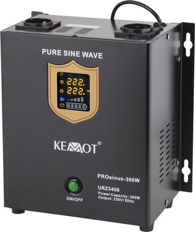Inverter KEMOT PROsinus 300W URZ3408, 12V në 230V, valë pure sinus, i zi