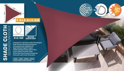 Tенда за сенка триаголна Shading Canvas, 360x360x360 cm, полиестер 160 g/m², бордо боја