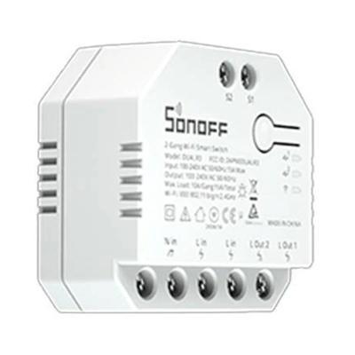 Ndërprerës inteligjent WiFi Sonoff Dual R3, 2 kanale, kontroll përmes aplikacionit, i bardhë