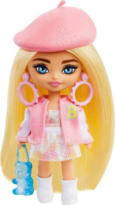 Kukull Barbie Extra Mini Minis, 8cm, flokë bjonde, me beretë