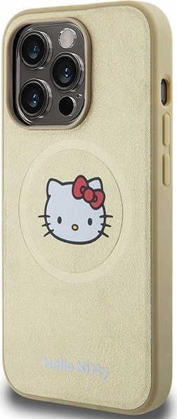Kapak telefoni Hello Kitty për iPhone 14 Pro Max, MagSafe, lëkurë eko, ngjyrë ari
