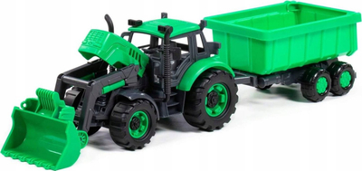 Lodër traktor Polesie Progress, me rimorkio dhe kovë, 44cm, jeshil