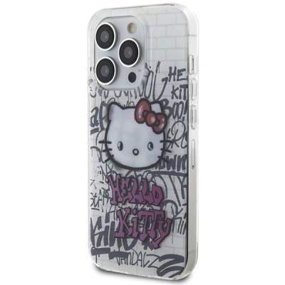 Mbrojtëse telefoni Hello Kitty HKHCP13XHDGPHT, për iPhone 13 Pro Max 6.7", kutiza TPU e fortë, transparente me dizajn graffiti