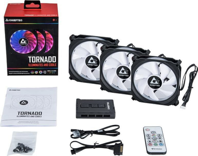 Ventilator Chieftec Tornado 3-pack + Hub, i zi
