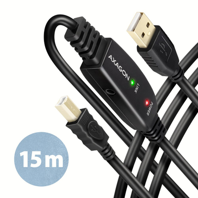 Kabllo USB Axagon ADR-215B, USB-A me USB-B, 15m, e zezë