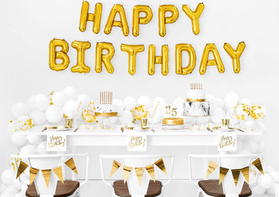 Serveta letre për ditëlindje Happy Birthday, set 20 copë, të bardha me të artë