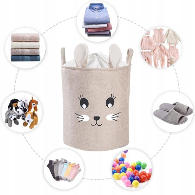 Кошница за организирање играчки Closing Toy Basket Premium XXL, 63L, модел зајаче, беж
