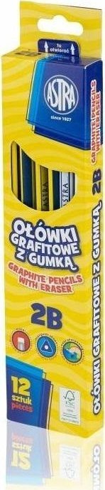 Set lapsa grafit ASTRA 2B, me gomë, 12 copë
