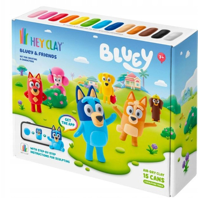 Set argjile HEY CLAY Bluey and Friends, 15 kana, me mjete modelimi, shumëngjyrëshe