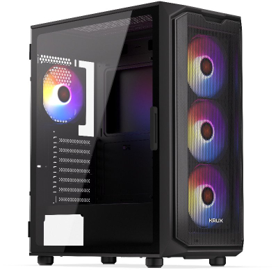 Kuti kompjuteri Krux Orona ARGB KRXD003, ATX Mid Tower, xham i temperuar, e zezë