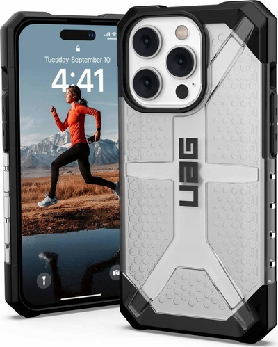 Mbulesë mbrojtëse UAG Plasma për iPhone 14 Pro, tri shtresa, kompatibile me karikim wireless, transparente ice