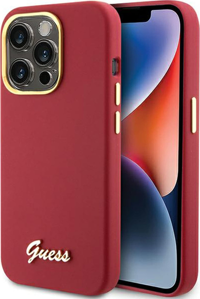 Футрола за телефон Guess Silicone Script Metal Logo за iPhone 16 Pro Max, силикон, тенок профил, црвена