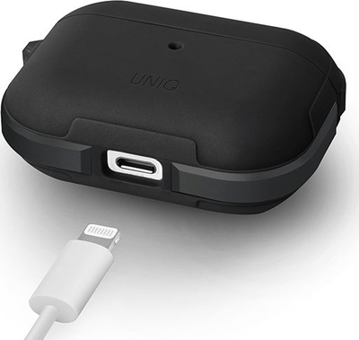 Kuti mbrojtëse Uniq Valencia Flexi Fit Rugged për AirPods Pro, antibakteriale, me karabinier, e zezë