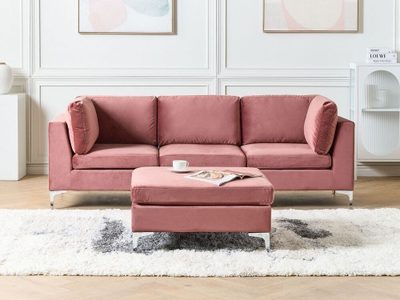 Divan modular Beliani Evja, 3 ulëse, kadife rozë