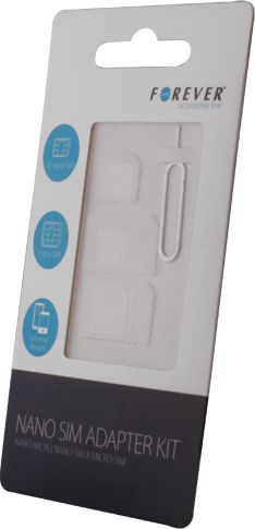 Адаптер СИМ Форевер Nano SIM Adapter Kit, 3 во 1, за нано СИМ и микро СИМ, бел