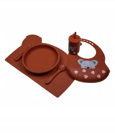 Set lugë dhe pirun për kalamaj, silikon, 100% LFGB, ngjyrë Dark Rust