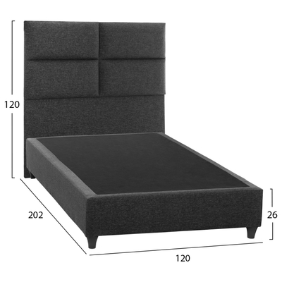 Krevati Milo HM646.01, tapiceri stofi, 120x200 cm, gri i errët