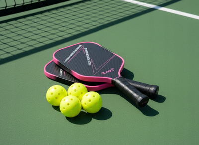 Set pickleball ZOODO P4 Gradient, fibër karboni, me topa dhe çantë, rozë gradient