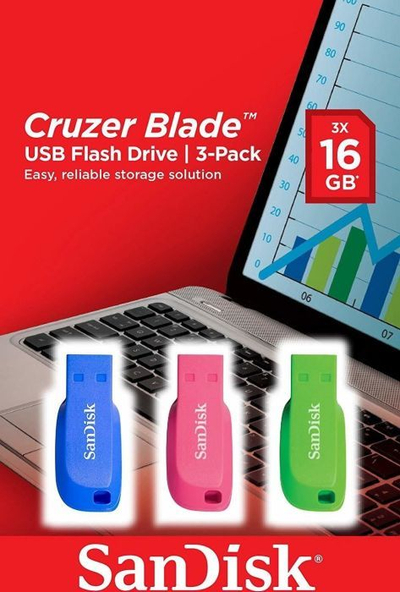 USB SanDisk Cruzer Blade, set 3 copë, 16GB, i zi kuqe