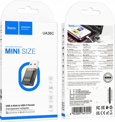 Kabllo USB Hoco UA36C, USB C në USB A, 3A, e zi